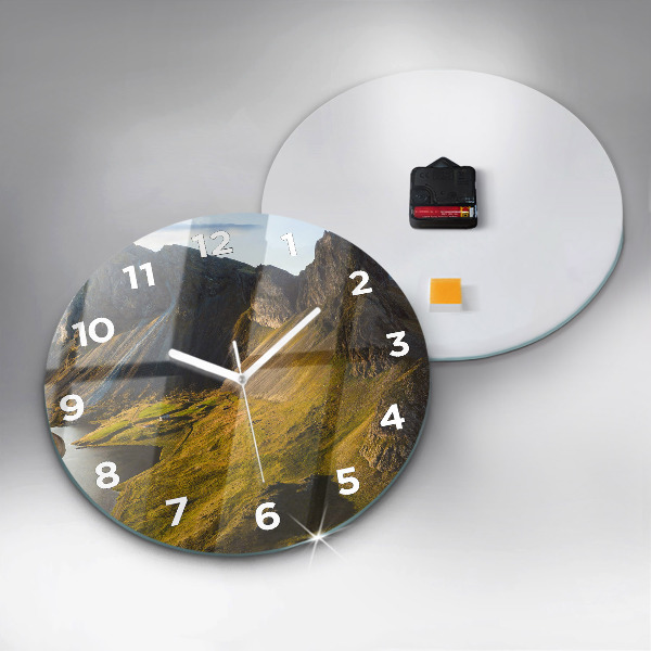 Round glass wall clock Road in Iceland