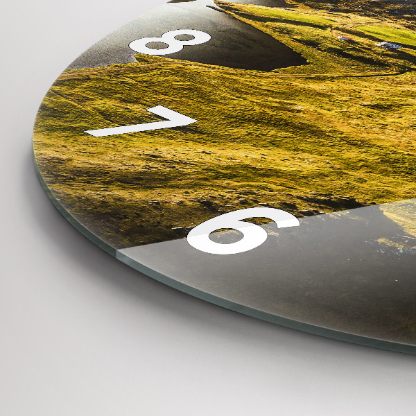 Round glass wall clock Road in Iceland