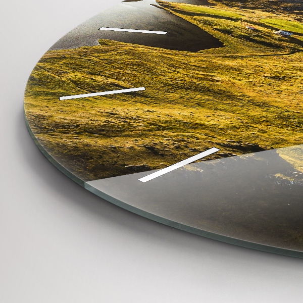 Round glass wall clock Road in Iceland