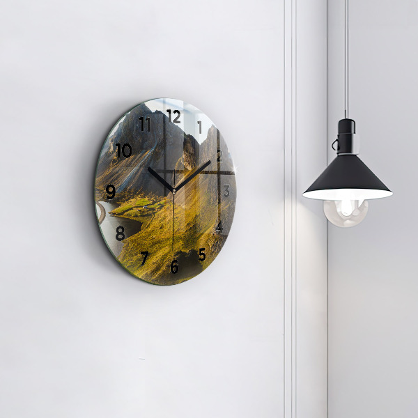 Round glass wall clock Road in Iceland