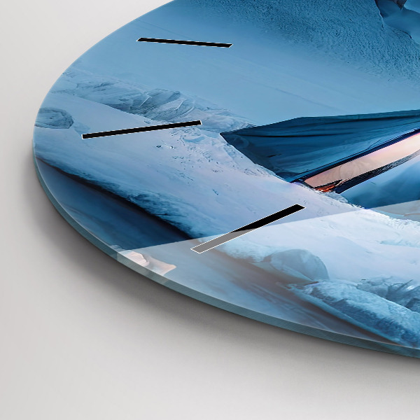 Round glass wall clock Tent in the mountains of Iceland