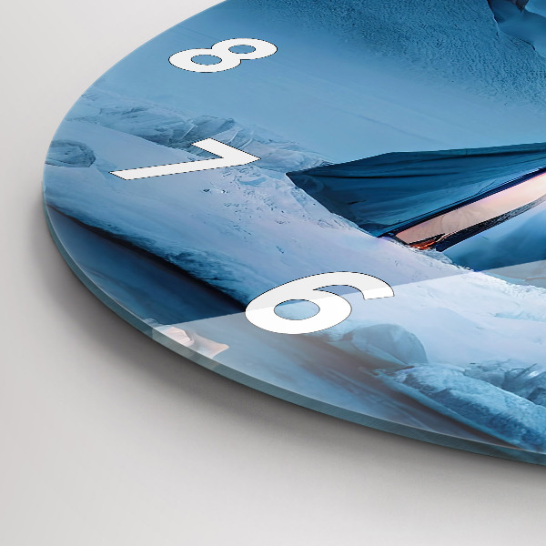 Round glass wall clock Tent in the mountains of Iceland