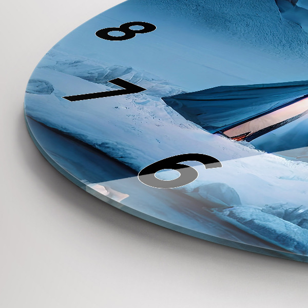 Round glass wall clock Tent in the mountains of Iceland