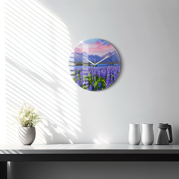 Round glass wall clock Mountain view Iceland
