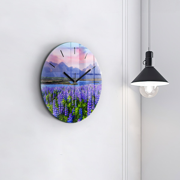 Round glass wall clock Mountain view Iceland