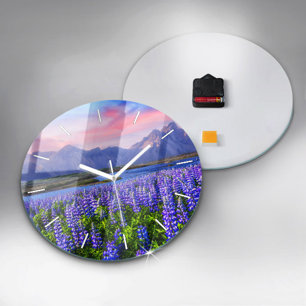 Round glass wall clock Mountain view Iceland