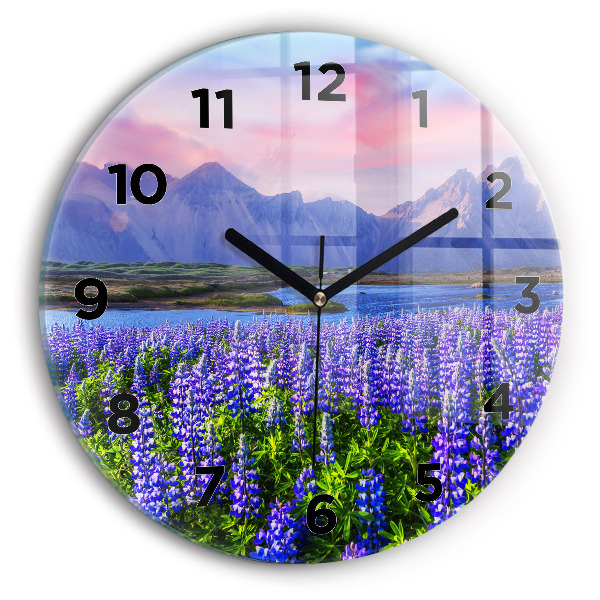 Round glass wall clock Mountain view Iceland