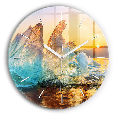 Round glass wall clock Iceberg and sunrise