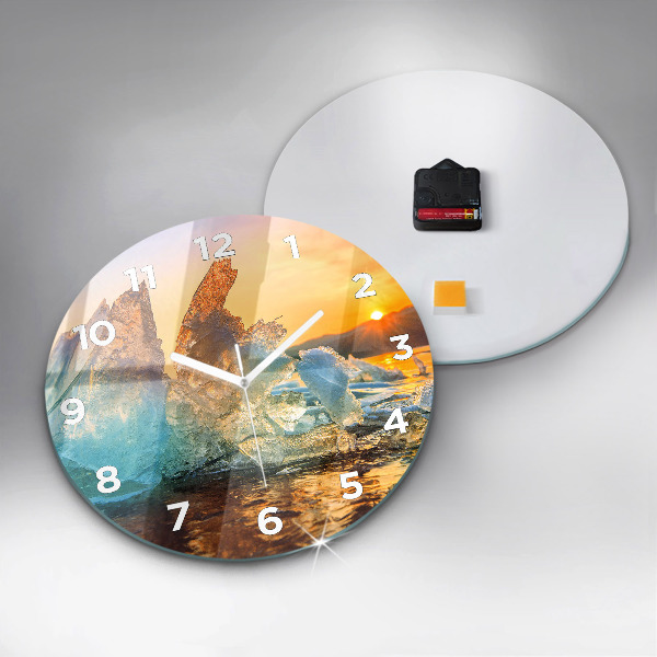 Round glass wall clock Iceberg and sunrise