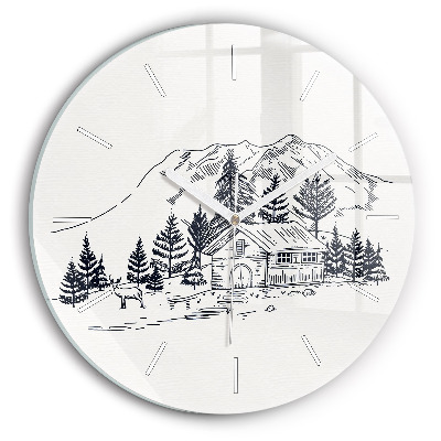 Round glass wall clock Cartoon town