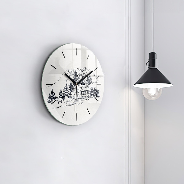 Round glass wall clock Cartoon town