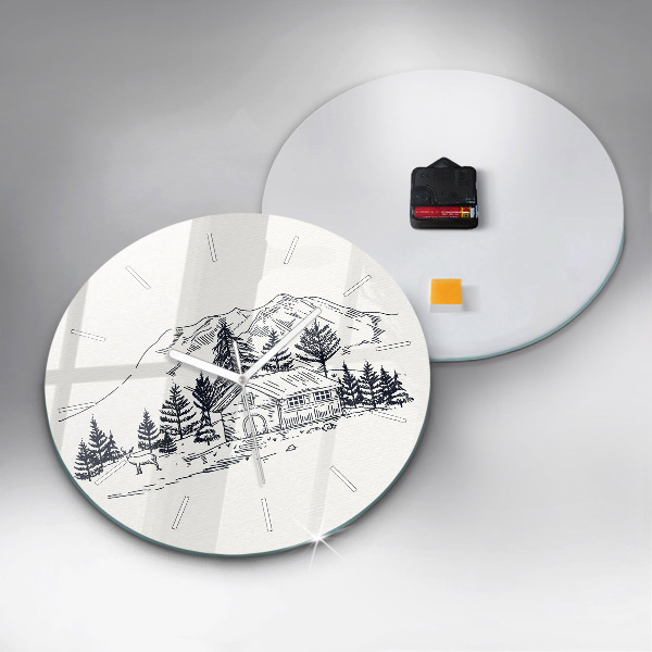 Round glass wall clock Cartoon town