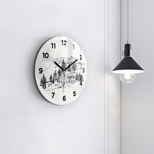 Round glass wall clock Cartoon town