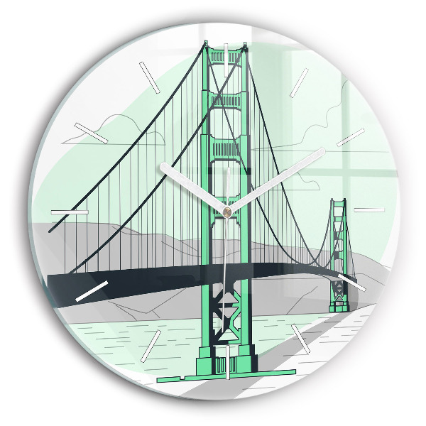 Round glass wall clock Green Bridge