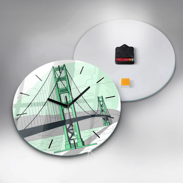 Round glass wall clock Green Bridge