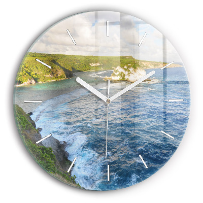 Round glass wall clock Ocean Coast