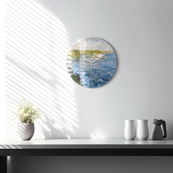 Round glass wall clock Ocean Coast