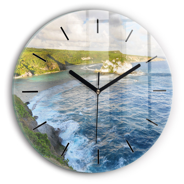 Round glass wall clock Ocean Coast