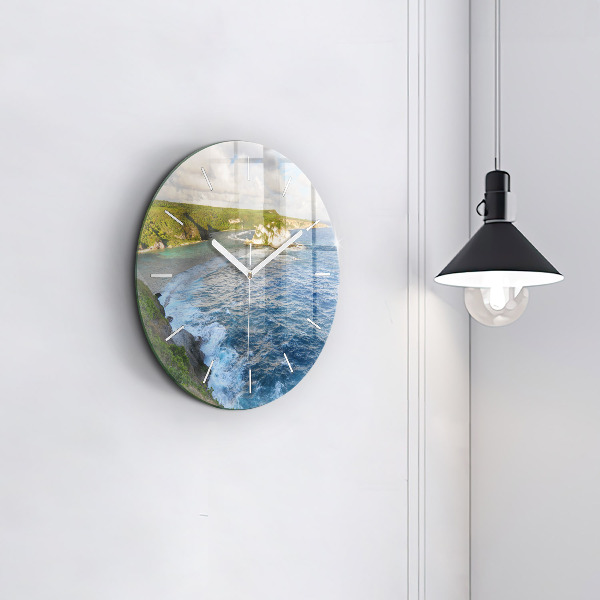 Round glass wall clock Ocean Coast