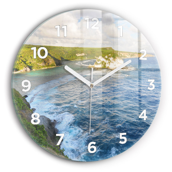Round glass wall clock Ocean Coast