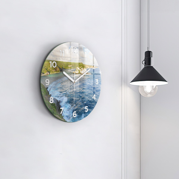 Round glass wall clock Ocean Coast