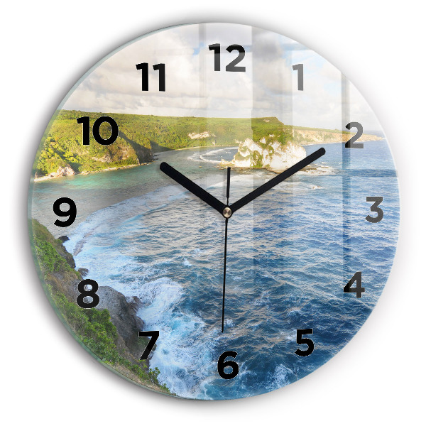 Round glass wall clock Ocean Coast