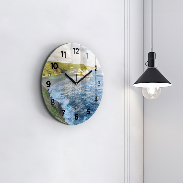 Round glass wall clock Ocean Coast