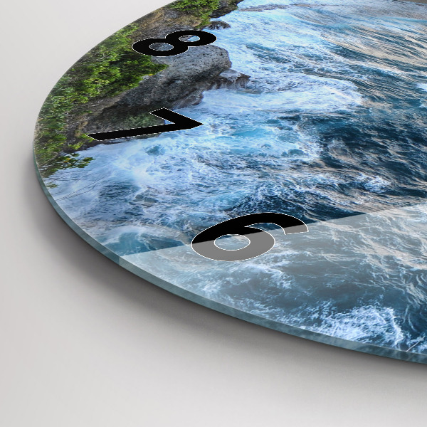 Round glass wall clock Ocean Coast