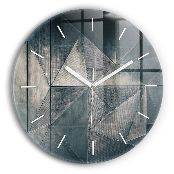 Round glass wall clock Metal abstract triangles