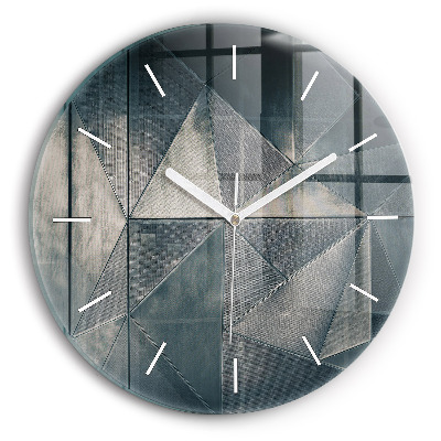 Round glass wall clock Metal abstract triangles