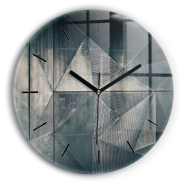 Round glass wall clock Metal abstract triangles