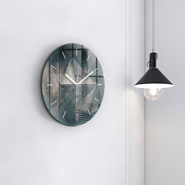 Round glass wall clock Metal abstract triangles