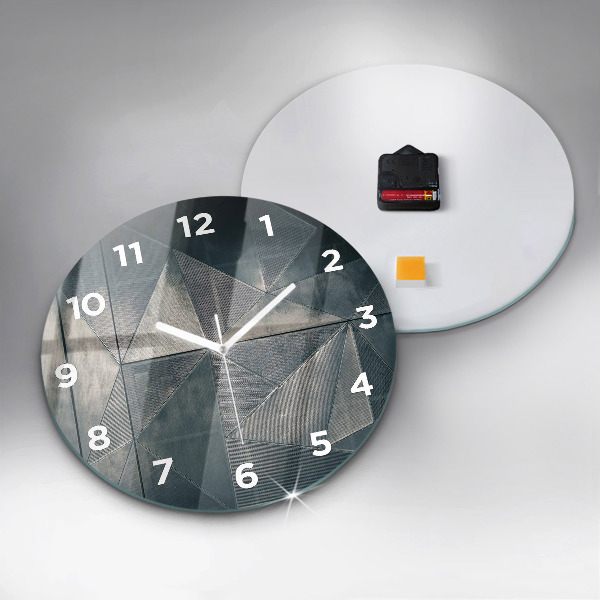 Round glass wall clock Metal abstract triangles