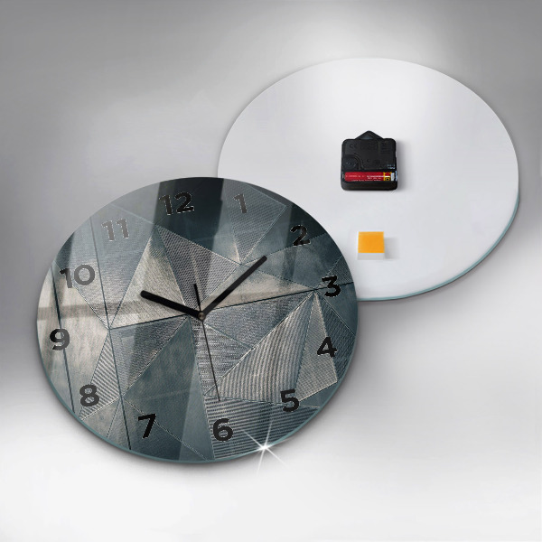 Round glass wall clock Metal abstract triangles
