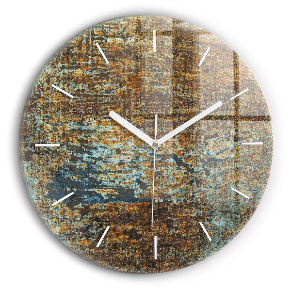 Round glass wall clock Old Metal Texture