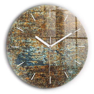 Round glass wall clock Old Metal Texture