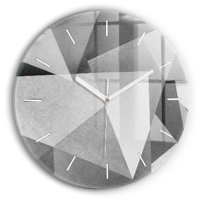 Round glass wall clock Gray Geometric Abstraction