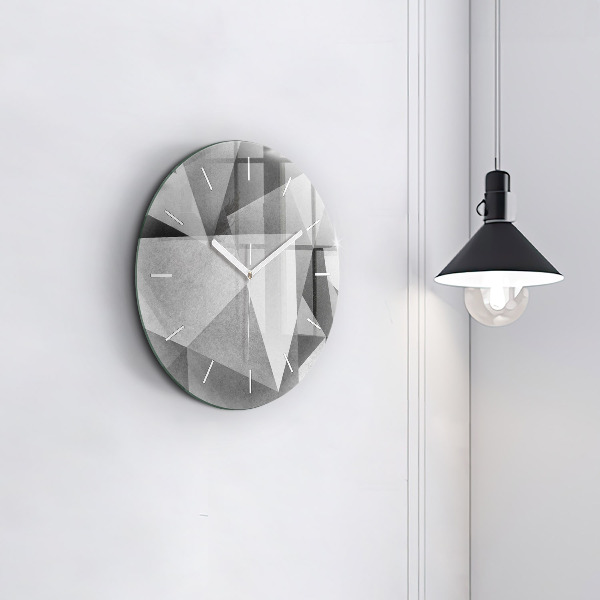 Round glass wall clock Gray Geometric Abstraction