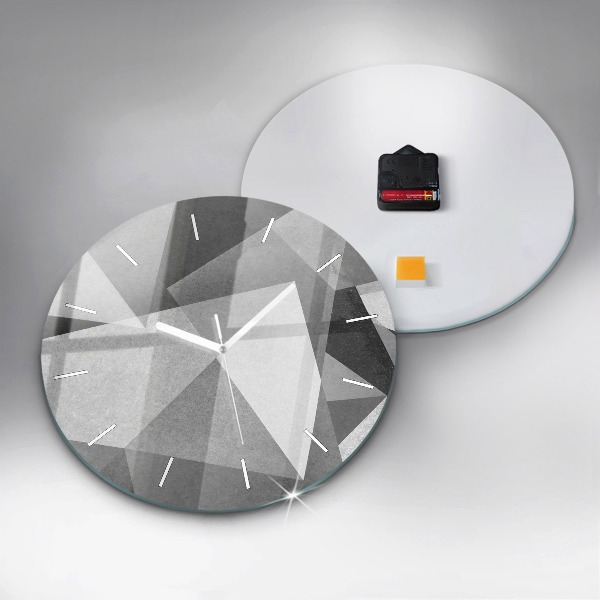 Round glass wall clock Gray Geometric Abstraction