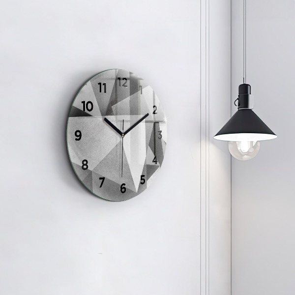 Round glass wall clock Gray Geometric Abstraction