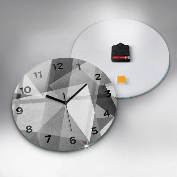 Round glass wall clock Gray Geometric Abstraction