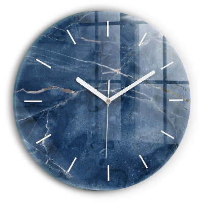 Round glass wall clock Blue marble texture
