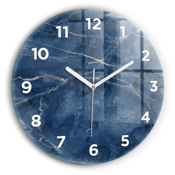 Round glass wall clock Blue marble texture