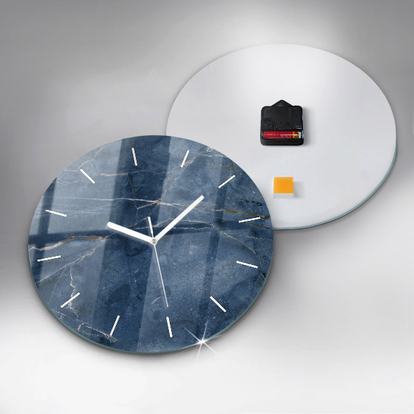 Round glass wall clock Blue marble texture
