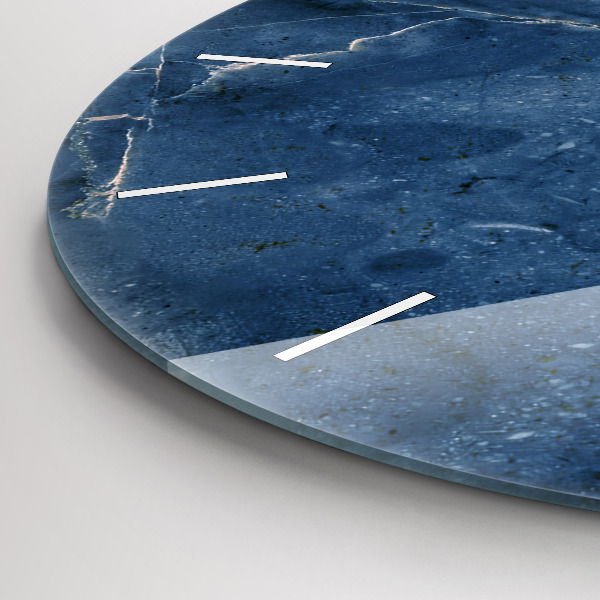 Round glass wall clock Blue marble texture