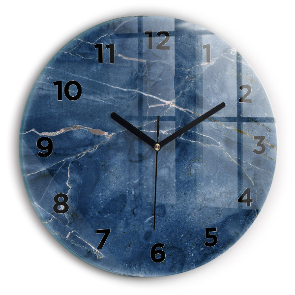 Round glass wall clock Blue marble texture