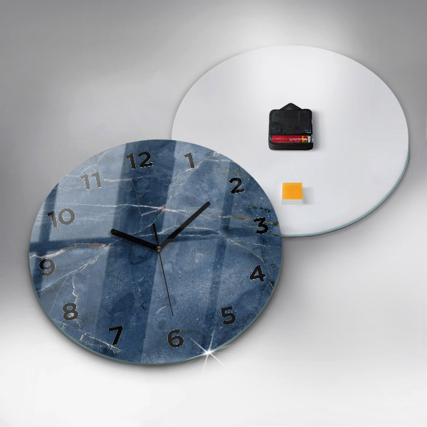 Round glass wall clock Blue marble texture