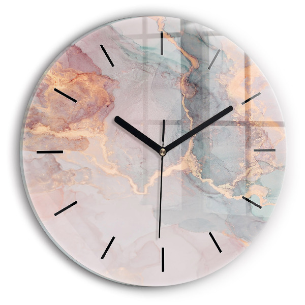 Round glass wall clock Marble texture