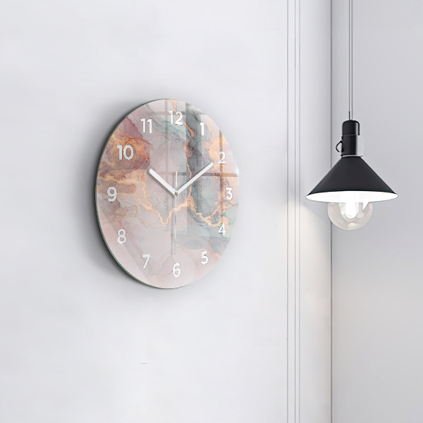 Round glass wall clock Marble texture