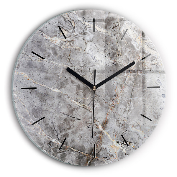 Round glass wall clock Gray granite marble